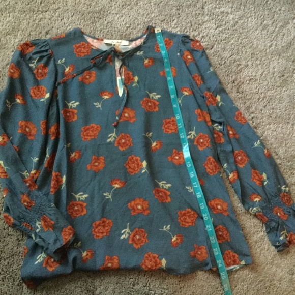 Ella Moon XS floral tie blue, rust smock key hole - Picture 7 of 7